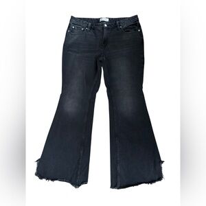 We The Free Black Denim Vintage Flare Jean Sz 31” Chop Fringe Hem Cotton Boho
